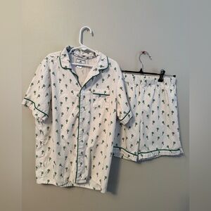 Petite Plume White Pajama Set with Green Palm Trees